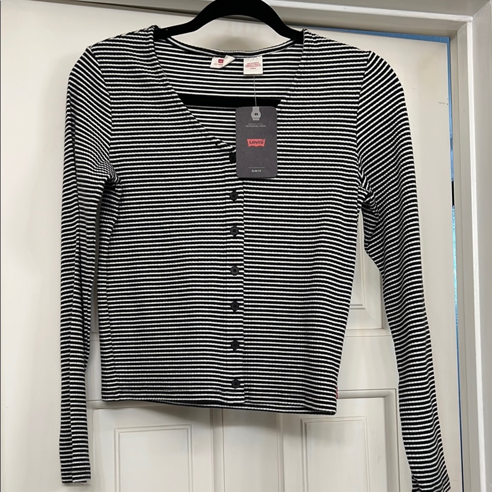 Levi's Black and White Striped Cardigan